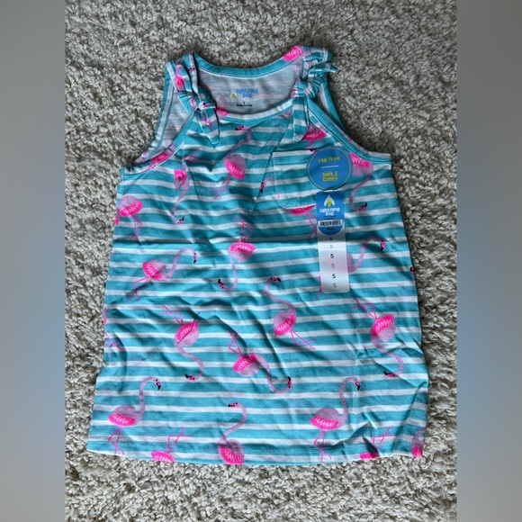 Kids Size 5 Flamingo Striped Tank Top NWT - Picture 1 of 7